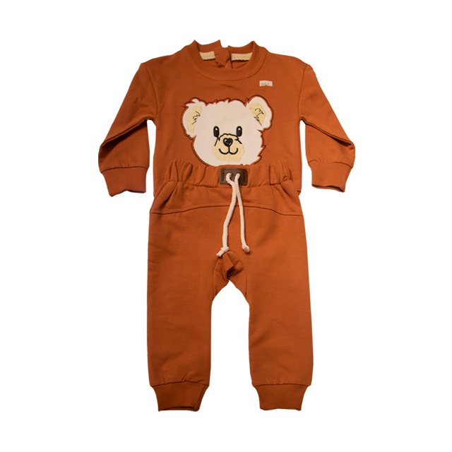 ست بلوز و شلوار پارچه ای پسرانه طرح خرس نارنجی