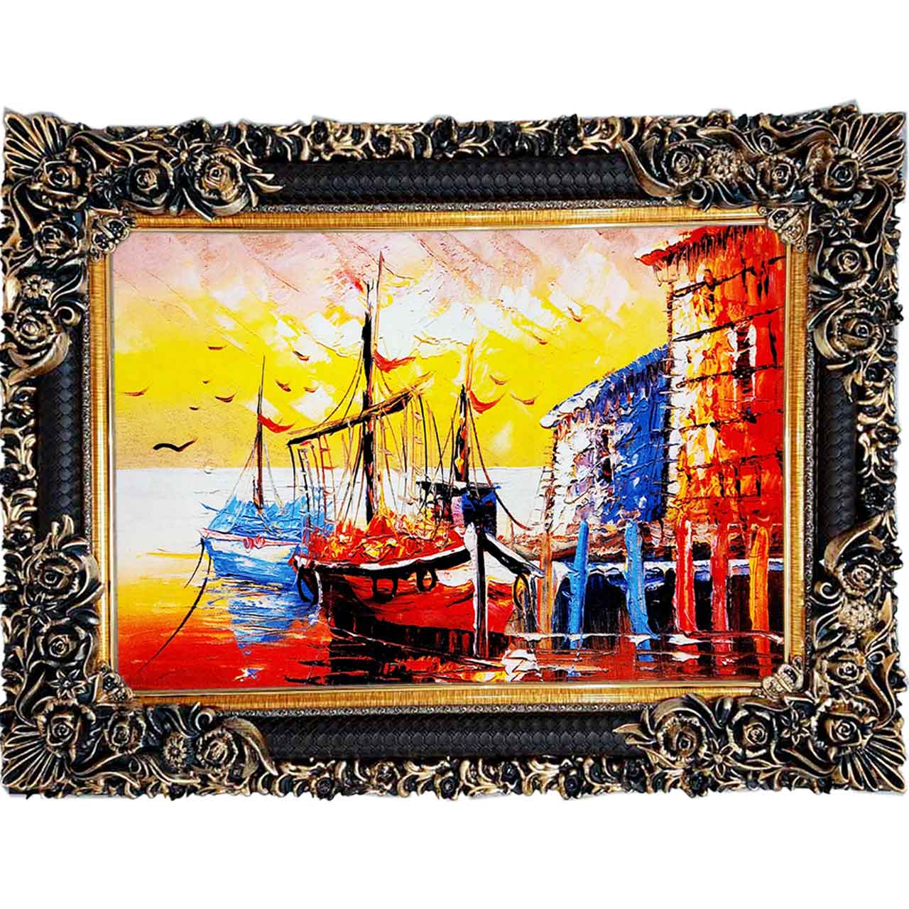 تابلو فرش چاپی طرح اسکله کد 10241 سایز 100×70 سانتی متری