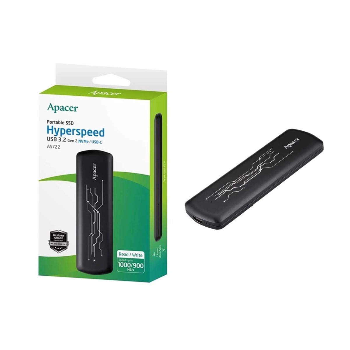 هارد Apacer SSD مدل AS722 Hyperspeed ظرفیت 1TB - مشکی (گارانتی متین)