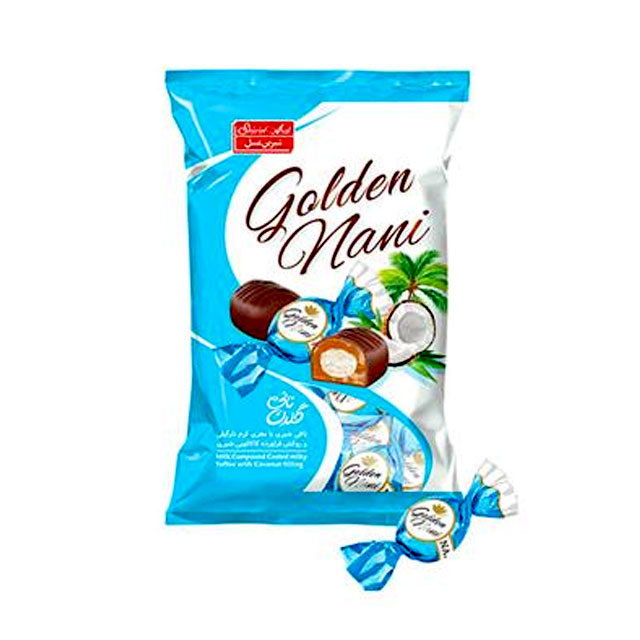 تافی کره ای با مغز کرم نارگیل گلدن نانی شیرین عسل 400 گرمیتافی کره ای با مغز کرم نارگیل گلدن نانی شیرین عسل 400 گرمی