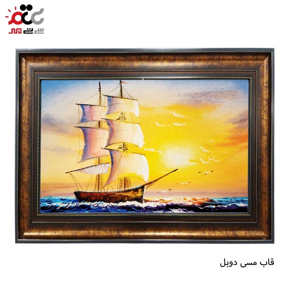 تابلو فرش طرح منظره ی کشتی وغروب پاییز دریا کد 10242 سایز 50×50 سانتی متری