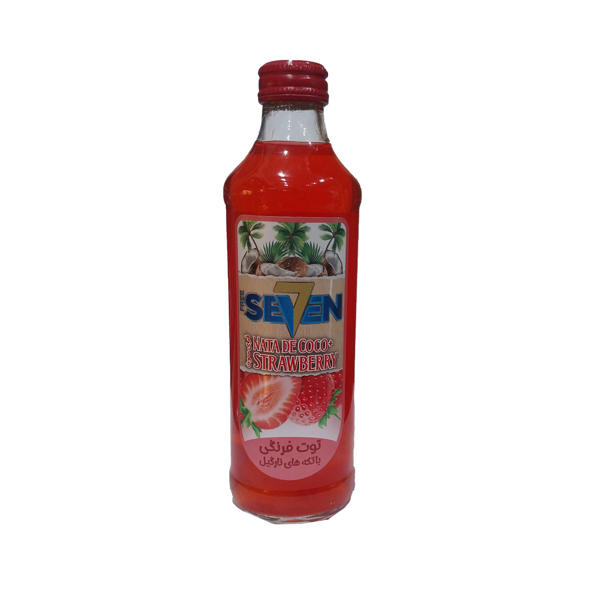 نوشیدنی میوه ای توت فرنگی باتکه های نارگیل فری سون 330 میلی لیتری