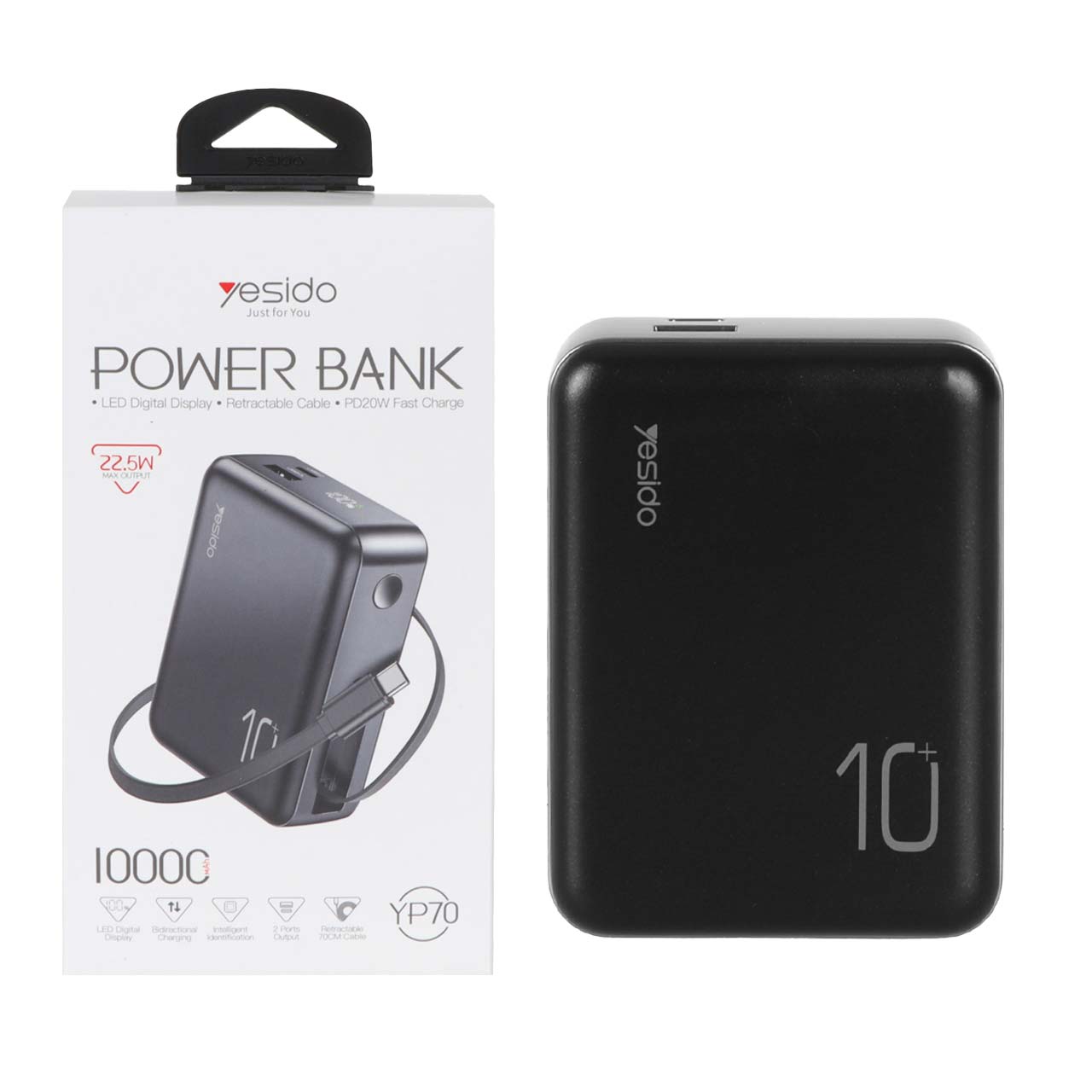 پاوربانک (PD و فست شارژ) Yesido 10000mAh مدل YP70 22.5W - مشکی (گارانتی 18 ماه تعویض نیکان همراه)