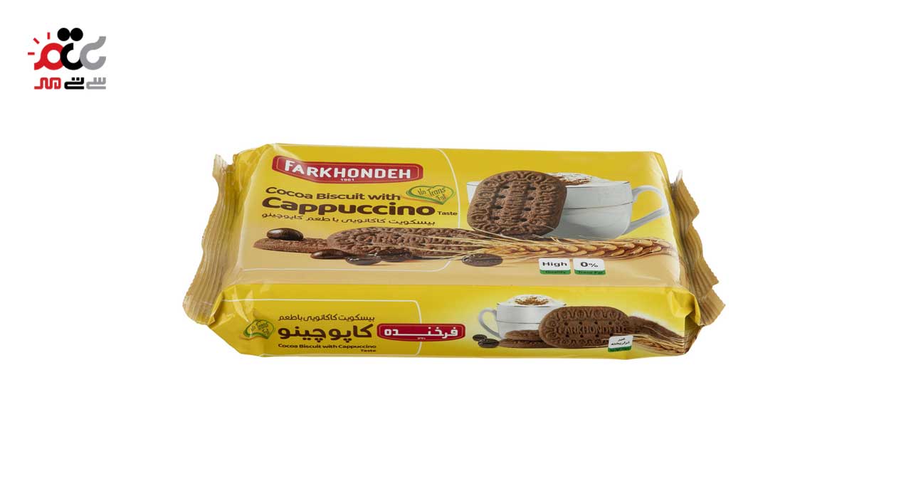 بیسکویت کاکائویی با طعم کاپوچینو فرخنده 320 گرمی