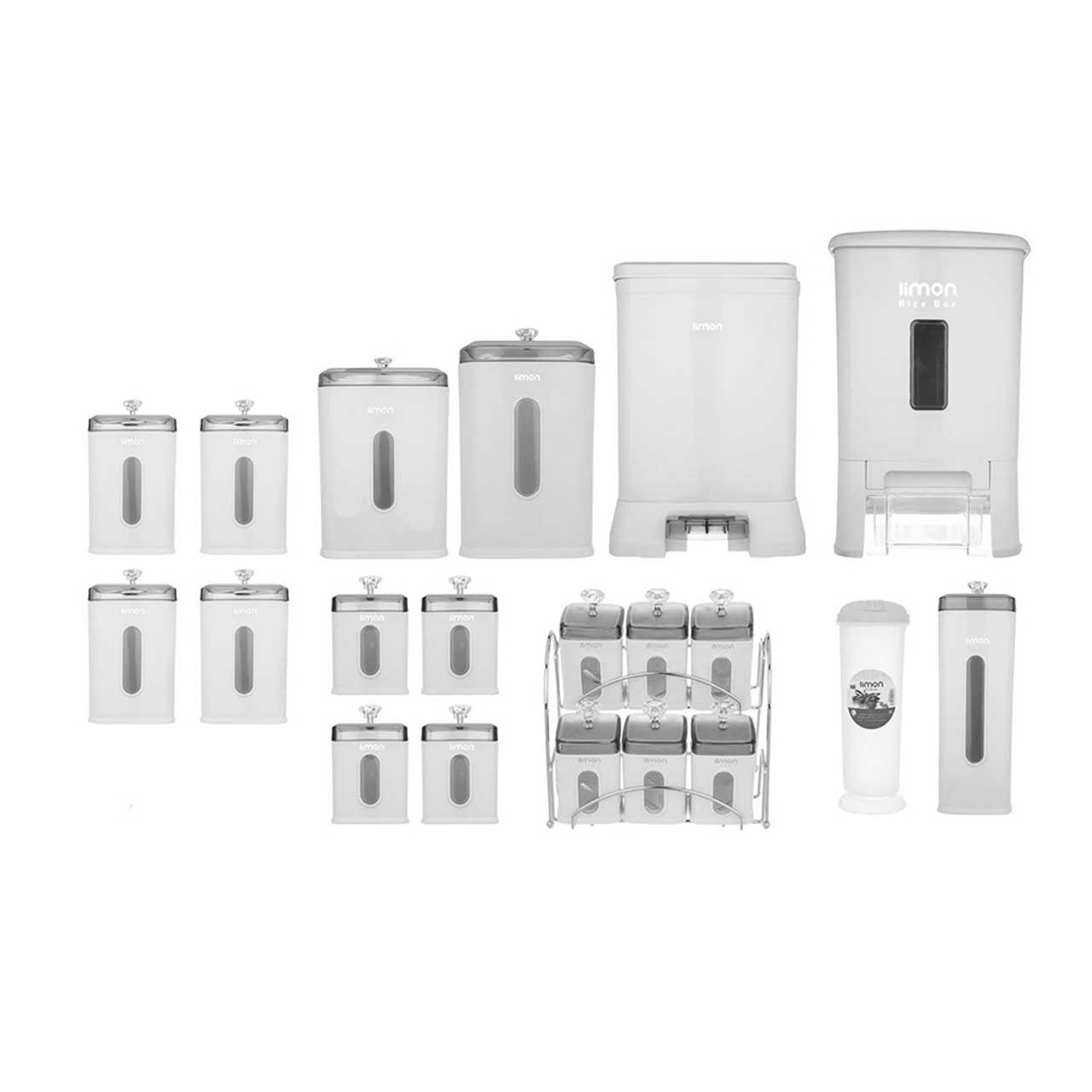 سرویس آشپزخانه 21 پارچه چهارگوش درب شفاف لیمون 