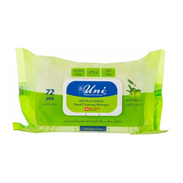 دستمال مرطوب آنتی باکتریال یونی لد حاوی روغن زیتون بسته 72 عددی