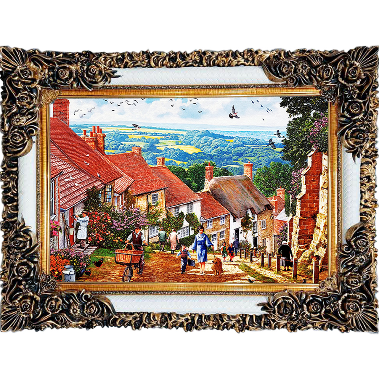 تابلو فرش چاپی طرح خانه های روستایی کد 10170 سایز 100×70 سانتی متری