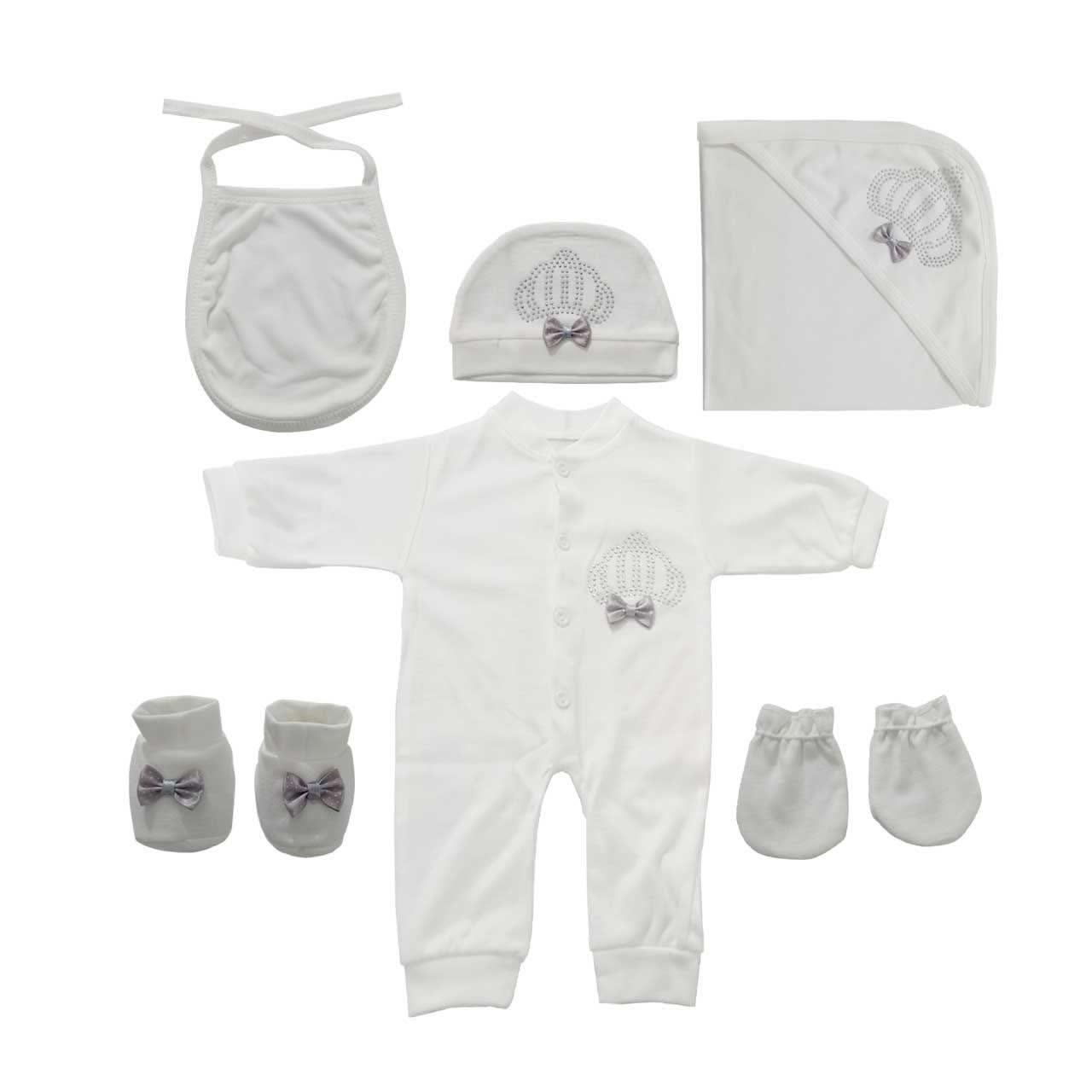 ست لباس نوزادی 7 تکه بیمارستانی میلاد طرح تاج