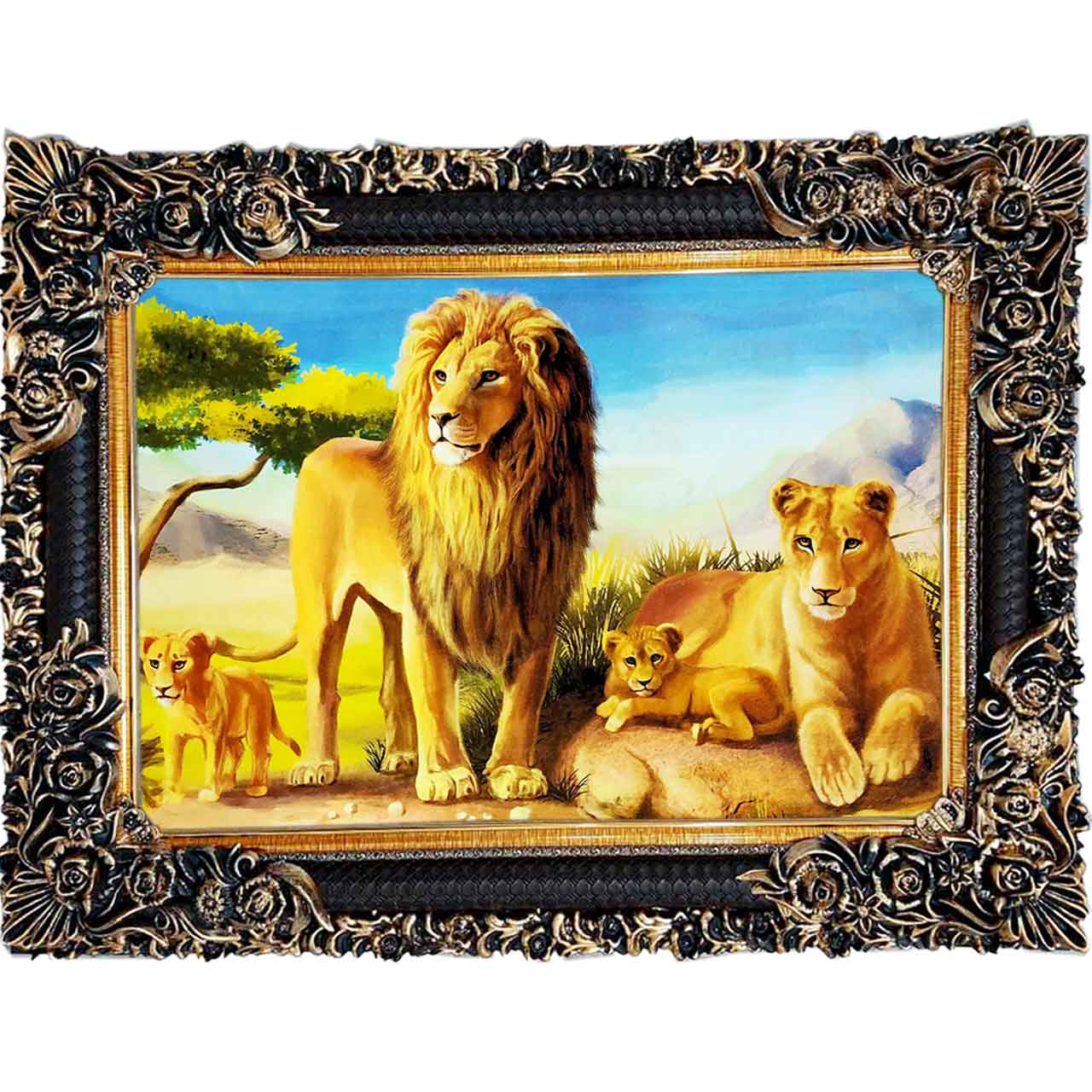 تابلو فرش چاپی طرح شیر کد 14019 سایز 100×70 سانتی متری