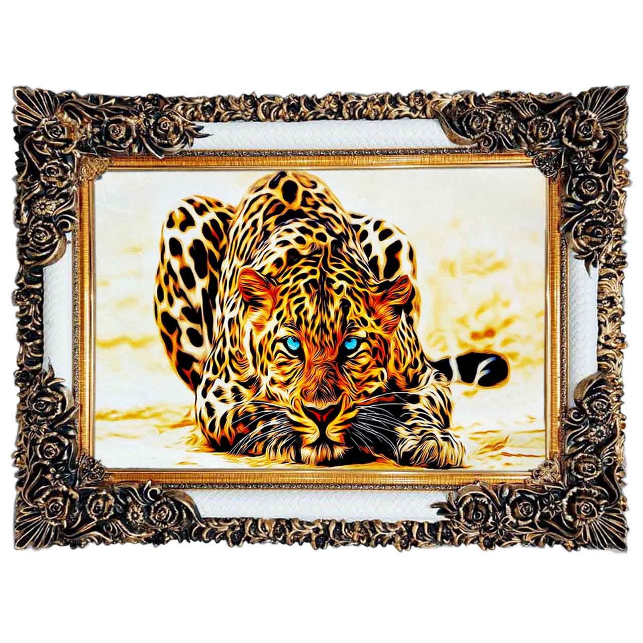 تابلو فرش چاپی طرح پلنگ کد 14060 سایز 100×50 سانتی متری