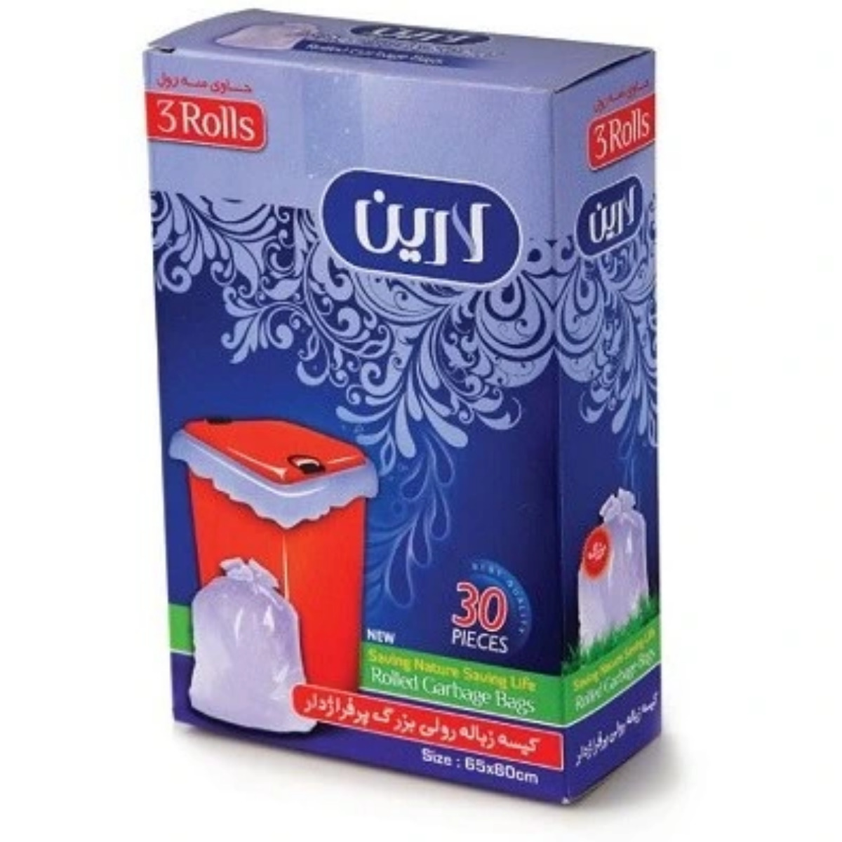 کیسه زباله رولی لارین سایز 80×65 بسته 30 عددی