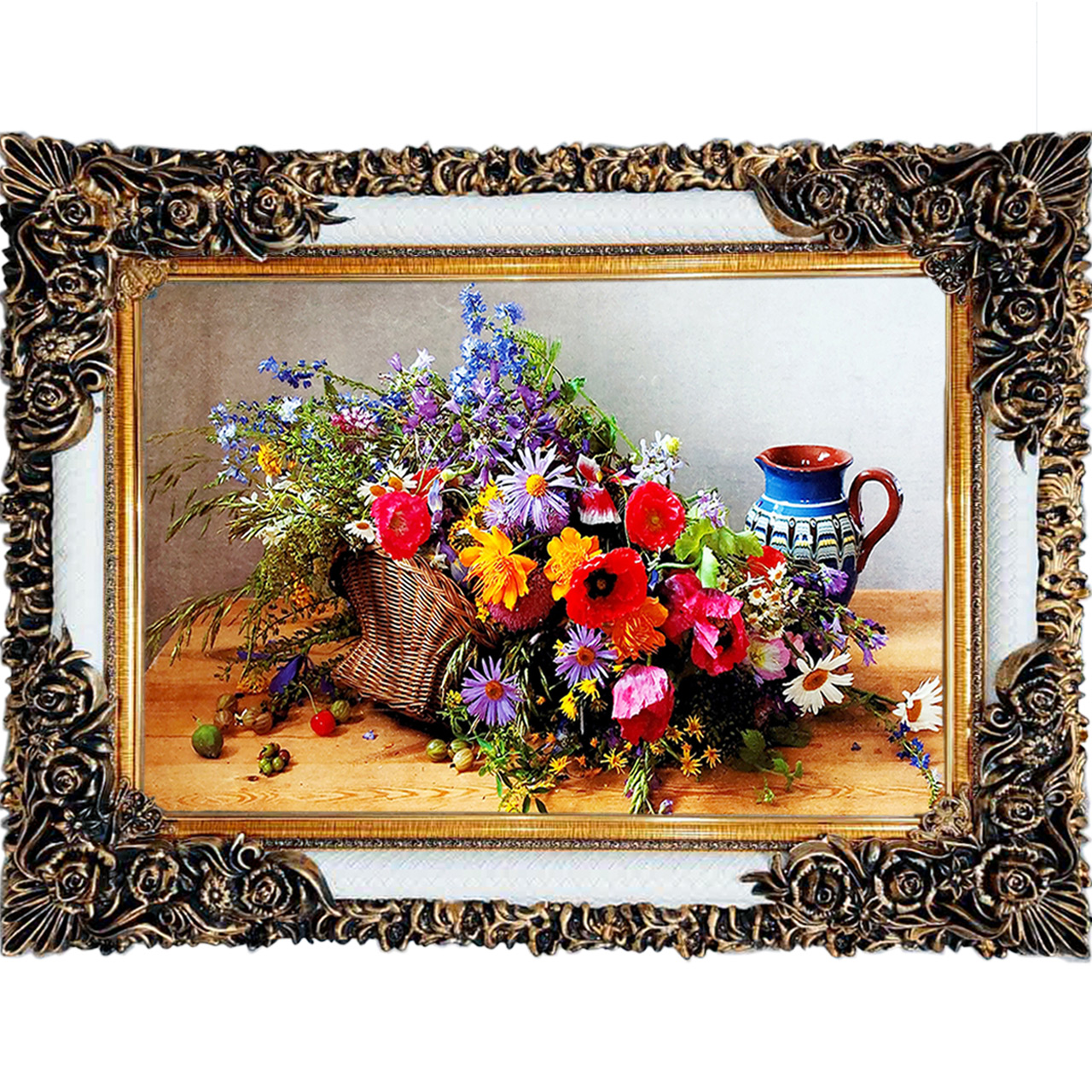 تابلو فرش چاپی طرح گل کد 12001 سایز 100×70 سانتی متری