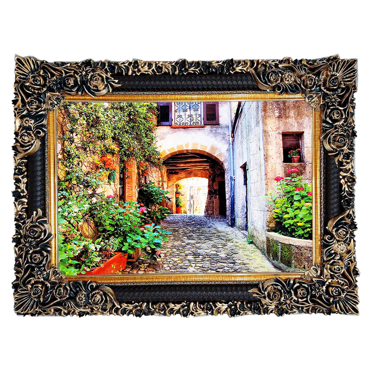 تابلو فرش چاپی طرح کوچه باغ کد 10148 سایز 70×50 سانتی متری