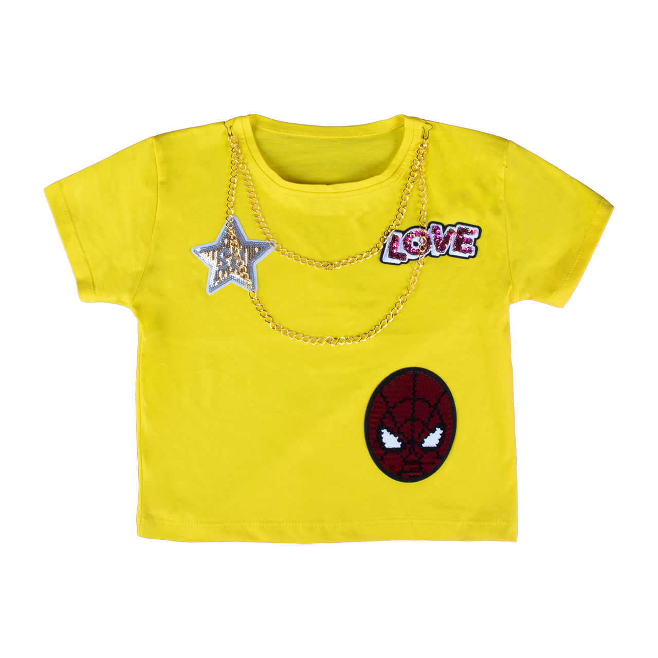 تیشرت دخترانه مدل کراپ طرح زنجیر دار