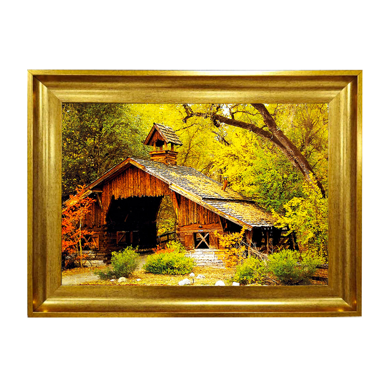 تابلو فرش چاپی طرح کلبه کد 10195 سایز 50×50 سانتی متری