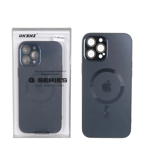 قاب اورجینال PVD MagSafe Qseries ضدخش لنز گلس دار Apple iPhone 12 Pro Max - سرمه ای (پک دار)