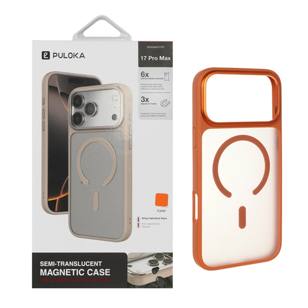 قاب اورجینال Puloka مات Tactile دور لنز فلزی MagSafe مدل Apple iPhone 17 Pro Max - نارنجی (پک دار)