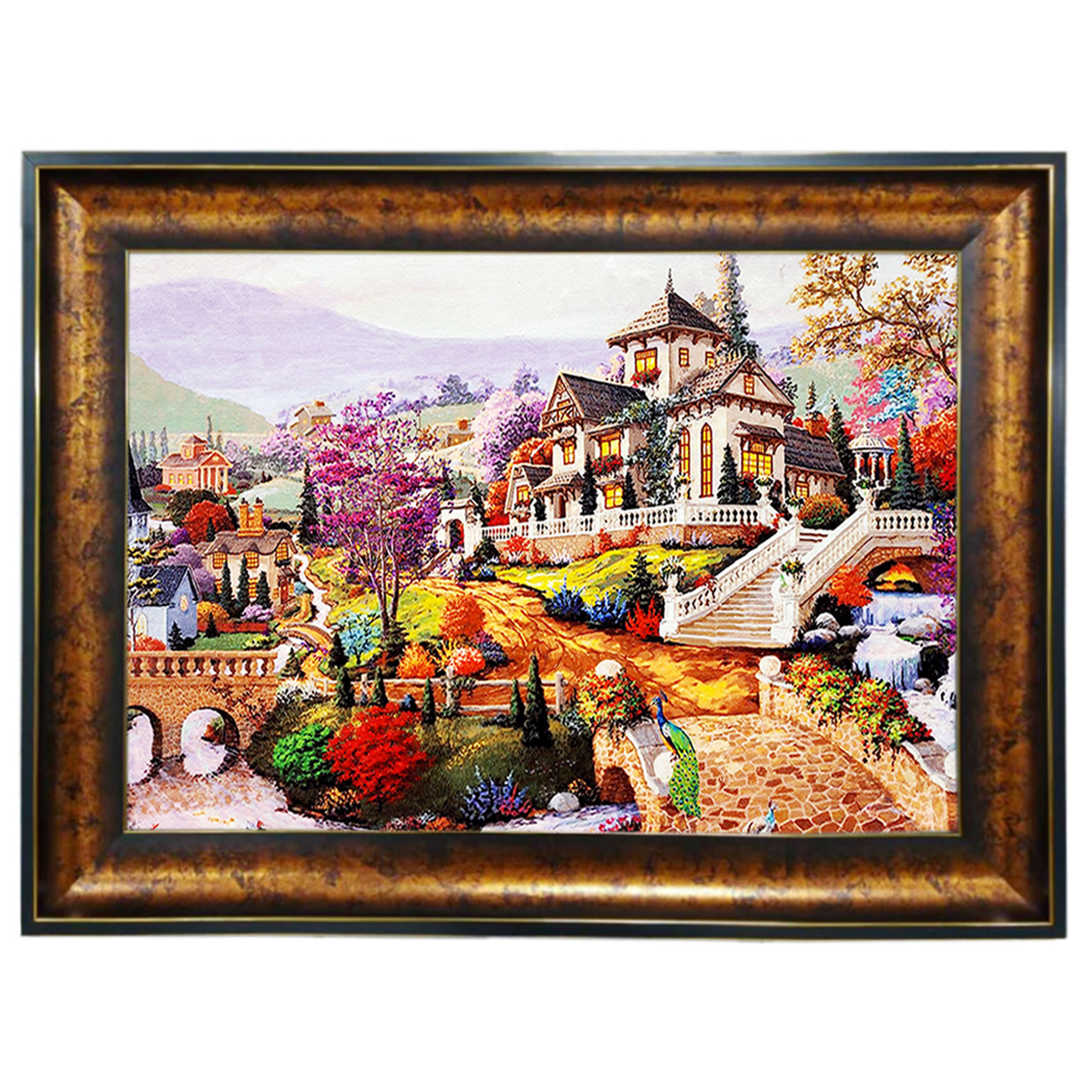 تابلو فرش چاپی طرح دهکده کد 10138 سایز 100×50 سانتی متری