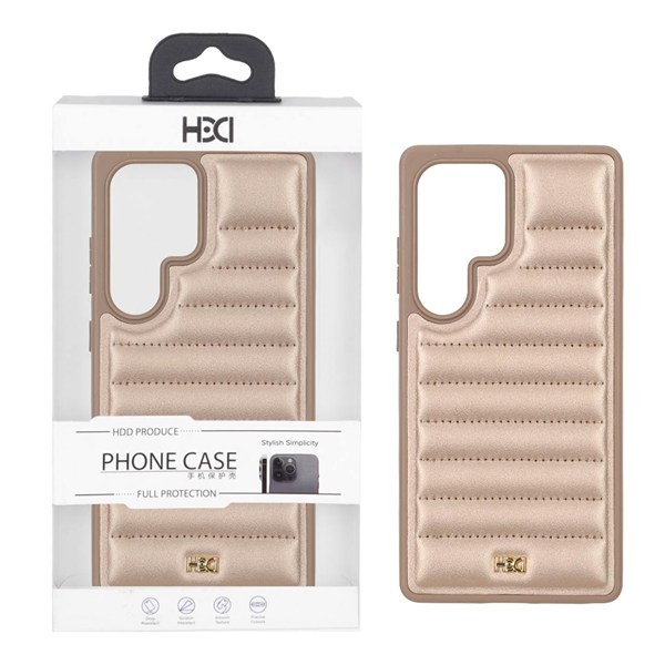 قاب اورجینال HDD چرم پافری طرح دوخت Samsung Galaxy S25 Ultra - طلایی (پک دار)