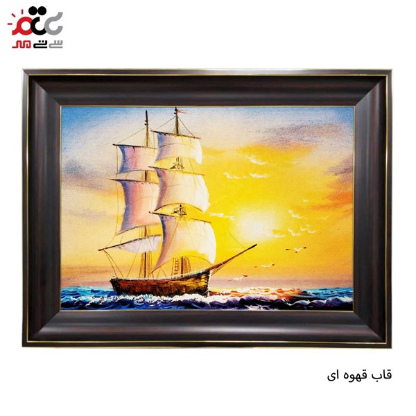 تابلو فرش طرح منظره ی کشتی وغروب پاییز دریا کد 10242 سایز 50×50 سانتی متری