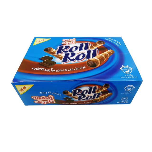 ویفر رول با مغزی فرآورده کاکائویی نادری بسته 12 عددی