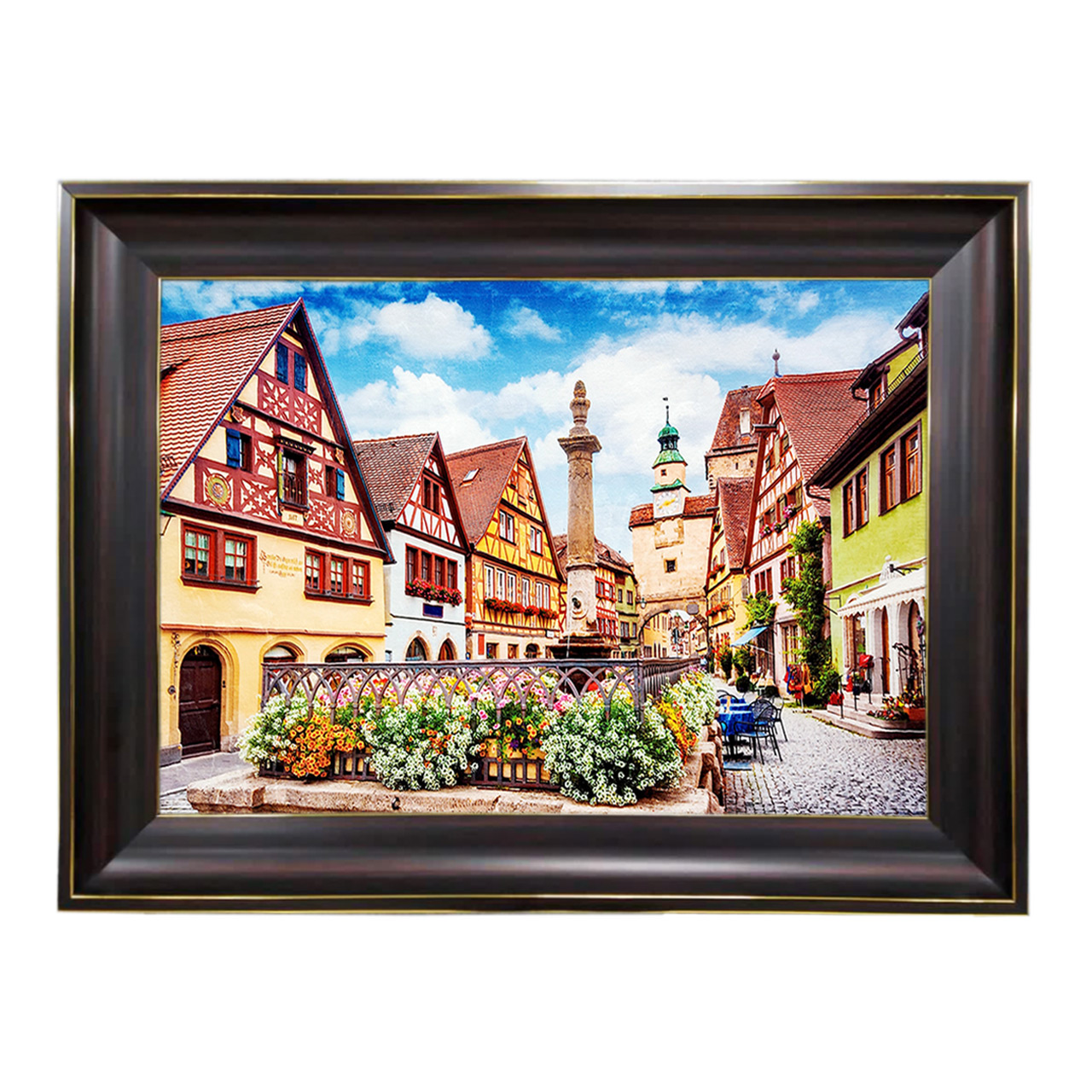 تابلو فرش چاپی طرح خانه های شیروانی کد 10077 سایز 60×40 سانتی متری