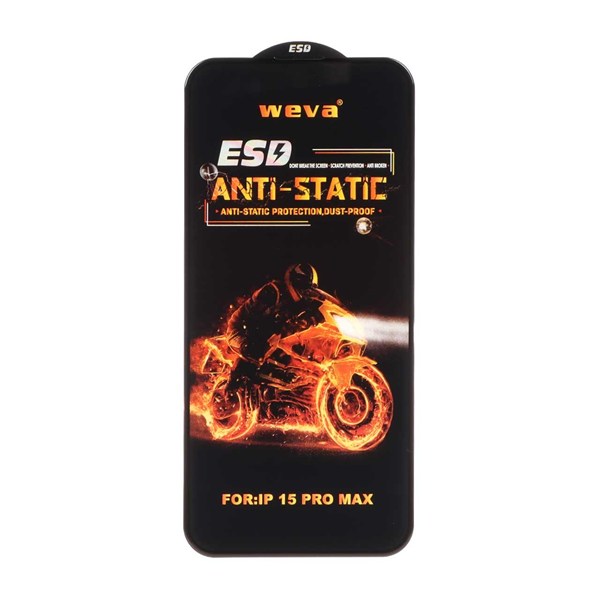 محافظ صفحه نمایش شیشه ای Full Cover ESD Anti Static - Weva مدل Iphone 15 Pro Max