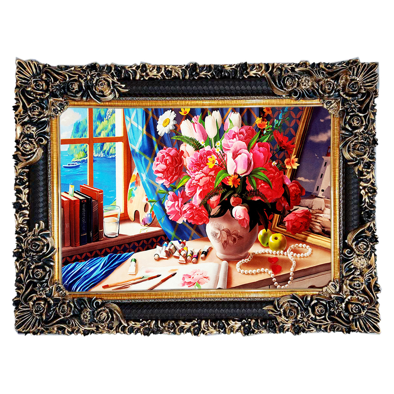 تابلو فرش چاپی طرح گل کد 12003 سایز 70×50 سانتی متری