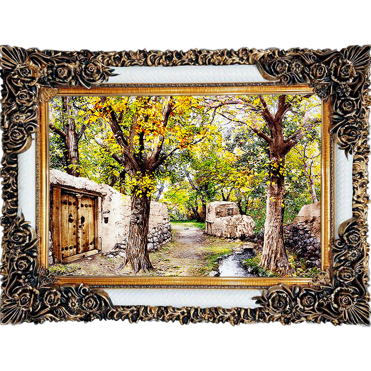 تابلو فرش چاپی طرح کوچه باغ کد 10041 سایز 100×70 سانتی متری