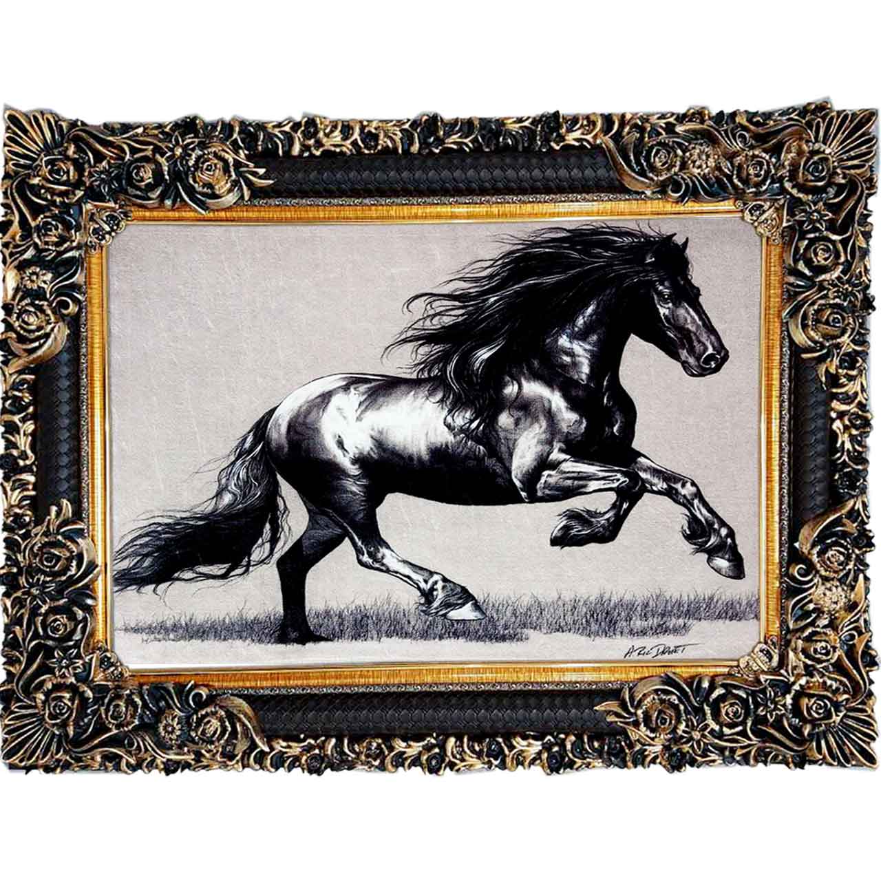 تابلو فرش چاپی طرح اسب کد 14031 سایز 100×70 سانتی متری
