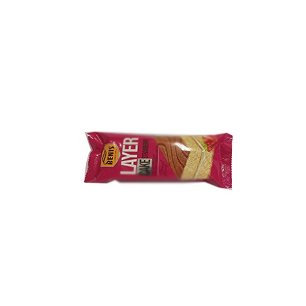کیک اسفنجی دولایه طعم توت فرنگی بنیس 50 گرم