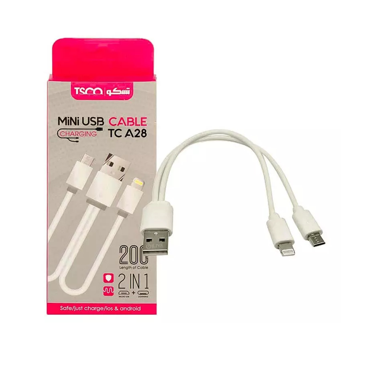 کابل تبدیل USB به microUSB و لایتنینگ تسکو مدل TCA-28 طول 0.2 متر