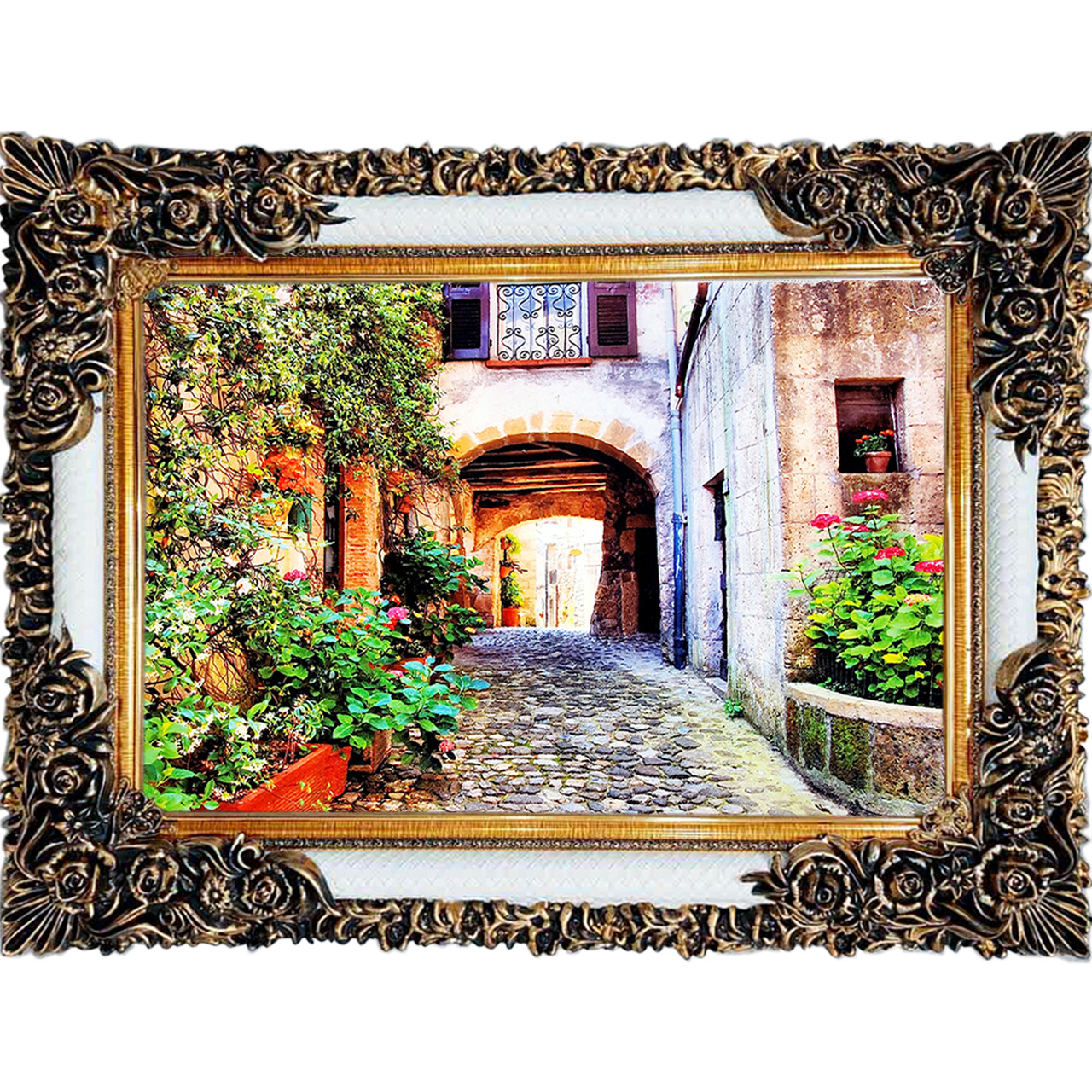 تابلو فرش چاپی طرح کوچه باغ کد 10148 سایز 100×70 سانتی متری