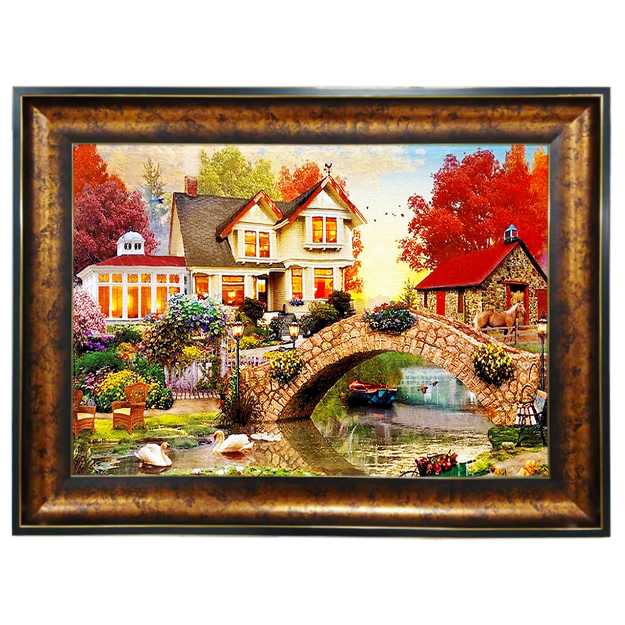 تابلو فرش چاپی طرح دهکده کد 10149 سایز 100×50 سانتی متری