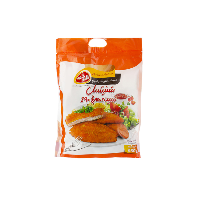 شنیسل سینه مرغ 90 درصد نیمه پخته و منجمد شام شام 950 گرمی