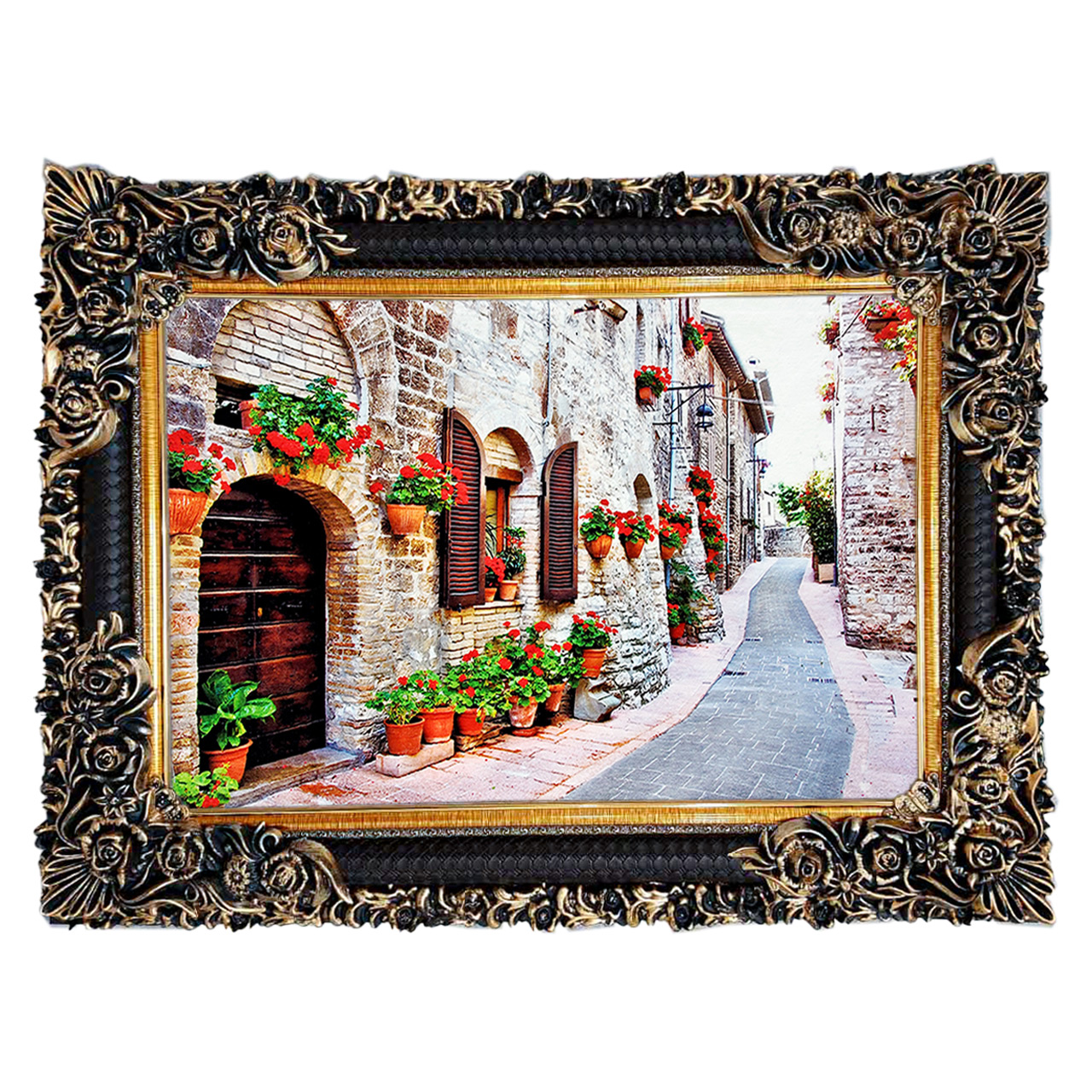 تابلو فرش چاپی طرح کوچه زیبا کد 10260 سایز 70×50 سانتی متری