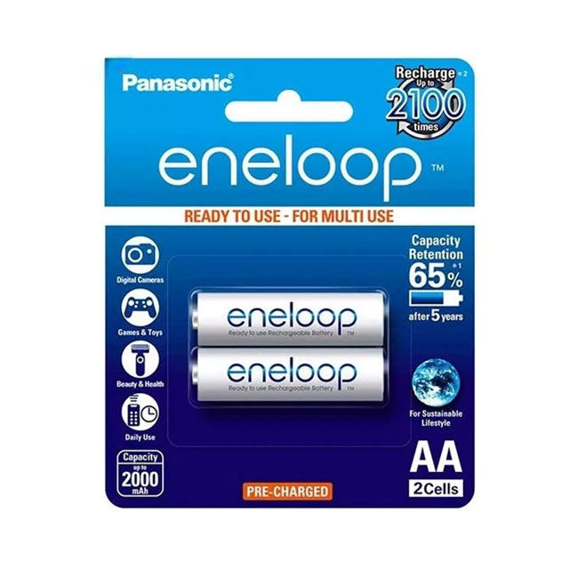 باتری قلمی قابل شارژ پاناسونیک مدل Eneloop بسته 2 عددی