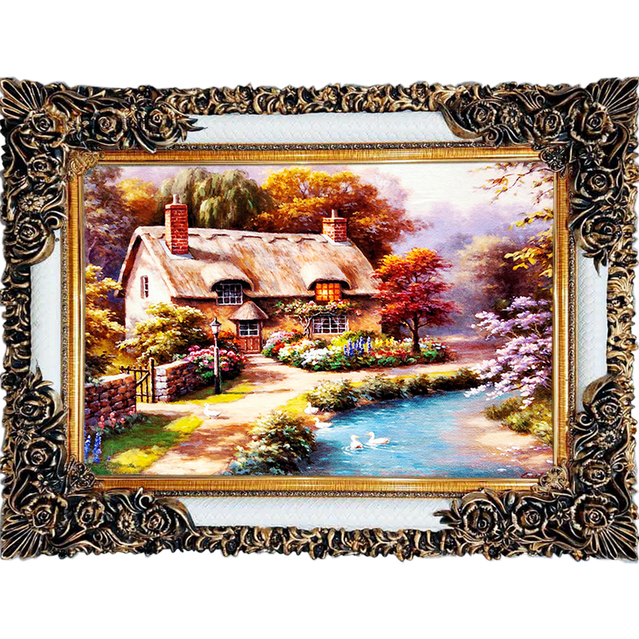 تابلو فرش چاپی طرح کلبه کد 10167 سایز 100×70 سانتی متری