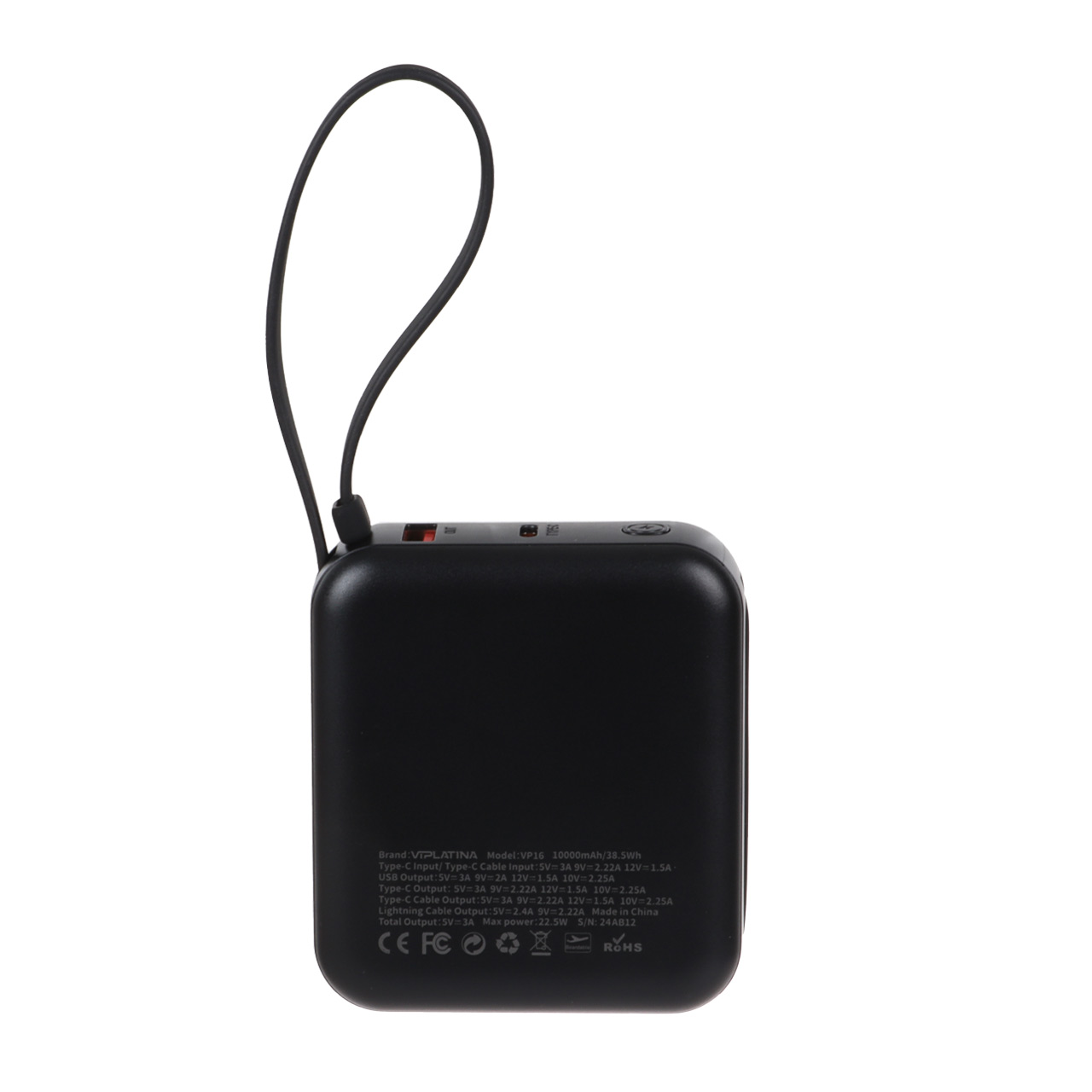 پاوربانک فست شارژ VIPLATINA 10000mAh مدل VP16 22.5W - مشکی (گارانتی 18 ماه تعویض نیکان همراه)