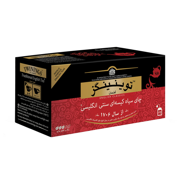 چای کیسه‌ای سیاه سنتی انگلیسی توینینگز بسته 25 عددی