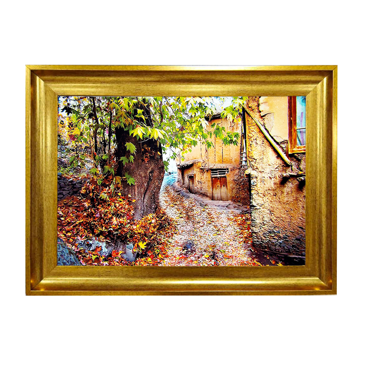 تابلو فرش چاپی طرح کوچه باغ کد 10073 سایز 50×50 سانتی متری