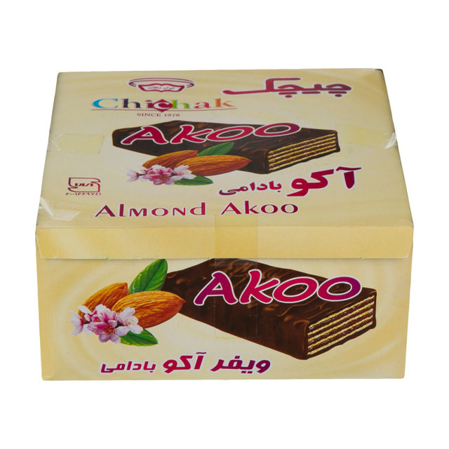 ویفر بادامی با روکش کاکائویی آکو چیچک 30 گرمی بسته 24 عددی