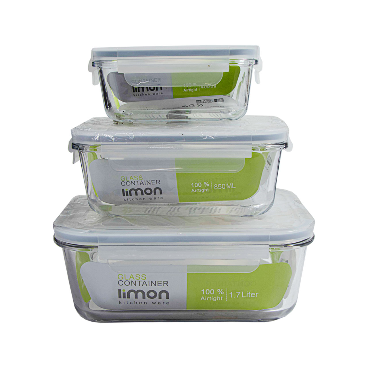 ست ظرف شیشه ای 6 پارچه لیمون مدل درب پلاستیکی