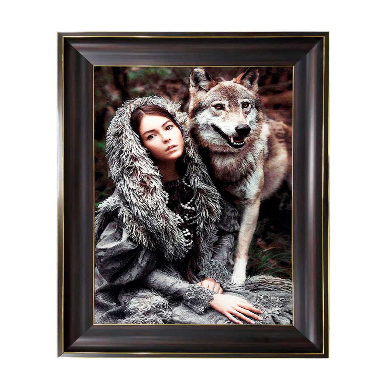 تابلو فرش چاپی طرح گرگ کد 13051 سایز 70×50 سانتی متری