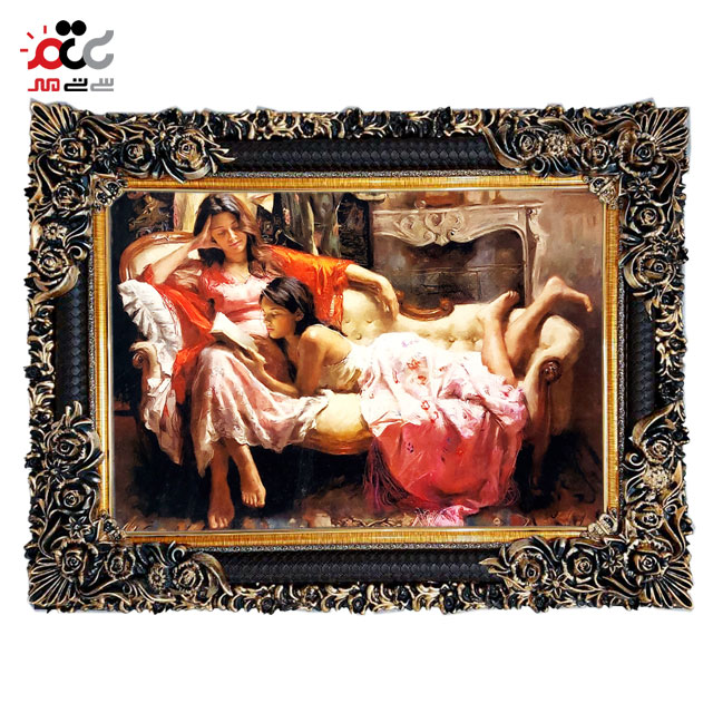تابلو فرش چاپی طرح مادر و دختر کد 13311 سایز 50×35 سانتی متری