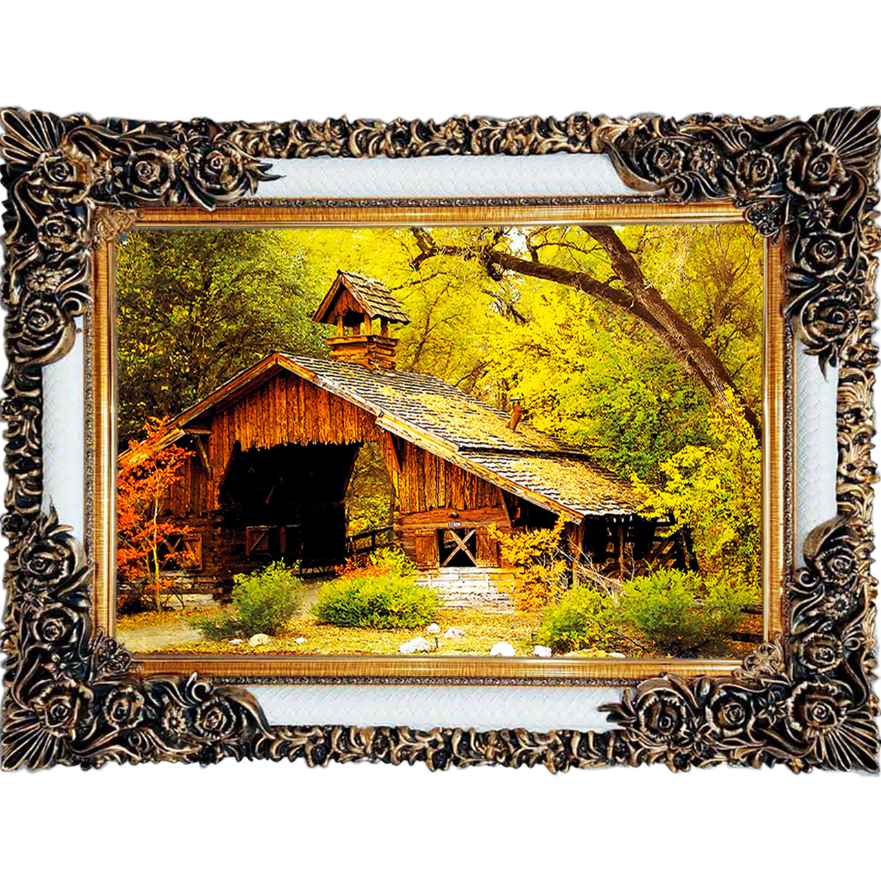 تابلو فرش چاپی طرح کلبه کد 10195 سایز 100×70 سانتی متری