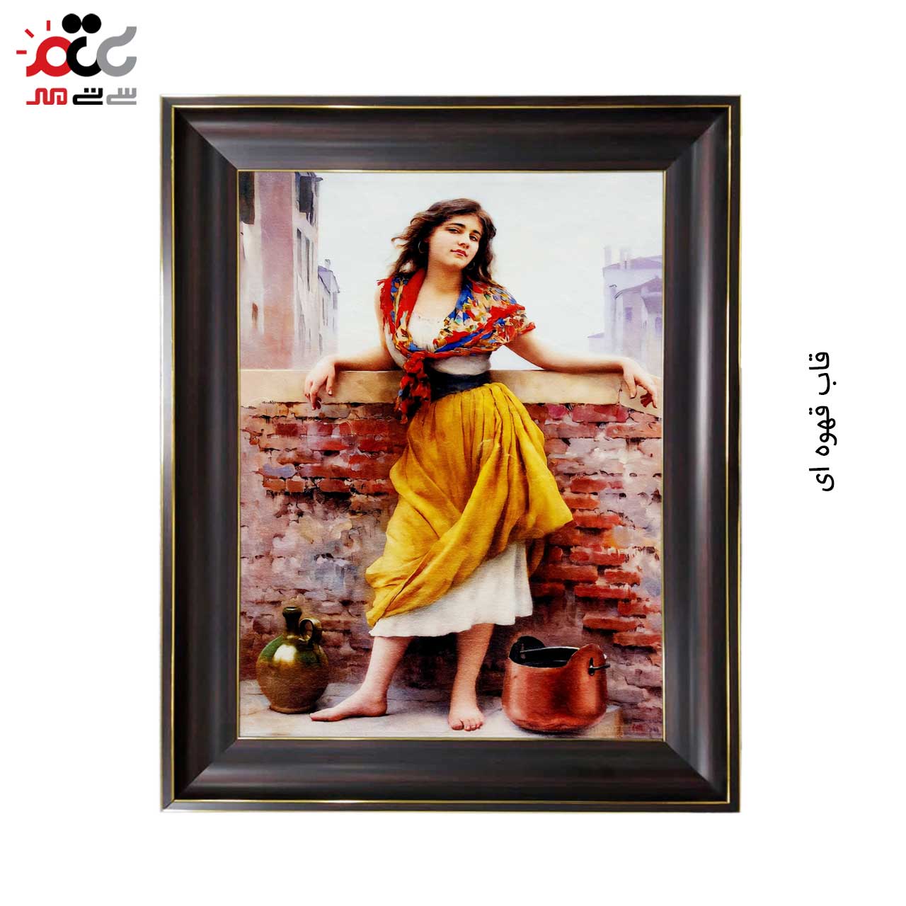 تابلو فرش چاپی طرح دختر روستایی کد 13008 سایز 50×35 سانتی متری