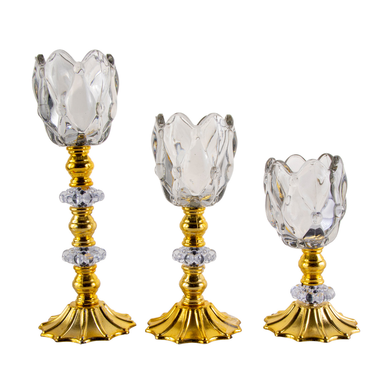 جا شمعی پایه دار طرح گل مجموعه 3 عددی کد 02