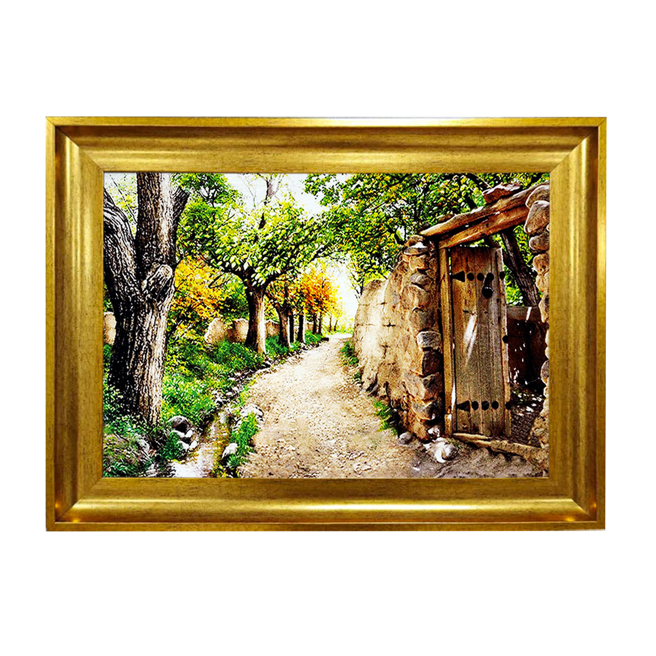 تابلو فرش چاپی طرح کوچه باغ کد 10076 سایز 50×50 سانتی متری