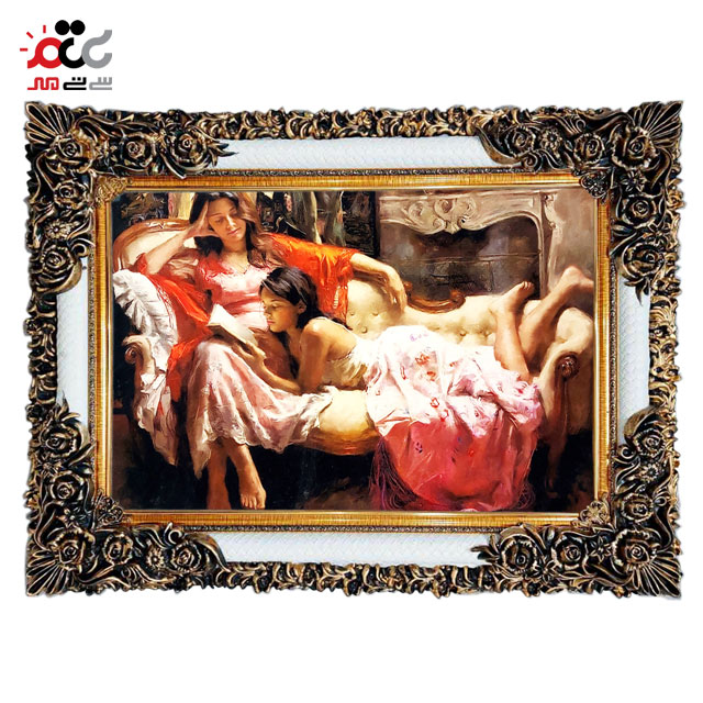 تابلو فرش چاپی طرح مادر و دختر کد 13311 سایز 50×35 سانتی متری